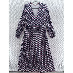Boden Dress Womens US2R Blue Floral Maxi V-Neck Long Sleeve A-Line Peasant
